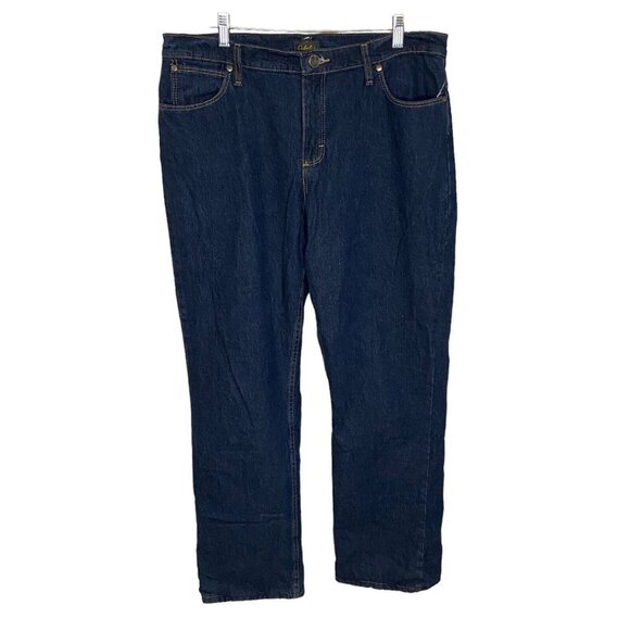 Cabelas Jeans Womens Size14 Blue Flannel Lined Straight Leg Dark Wash Flat Front - Picture 1 of 13